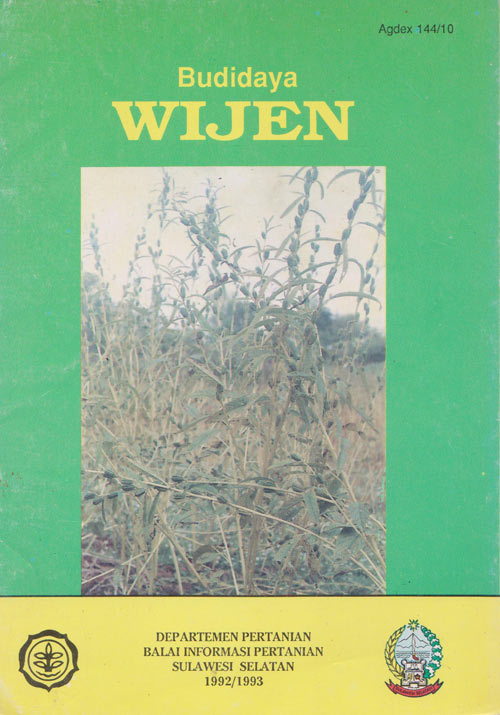 Sampul brosur Budidaya Wijen Departemen Pertanian Balai Informasi Pertanian (BIP) Sulawesi Selatan 1992/1993